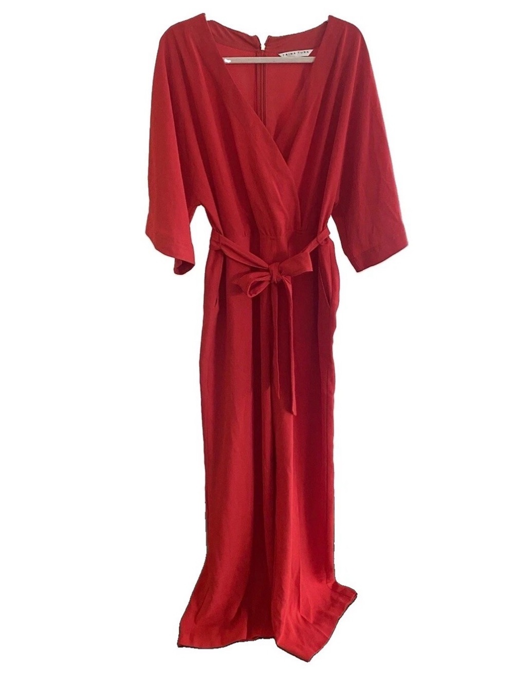 Trina Turk Vibrant Red Wide Leg with Self Tie 3/4 Sleeve Jumpsuit
